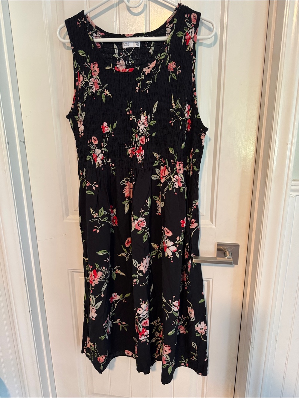 croft & barrow Black Floral Midi Dress with Pink and Red Blossoms